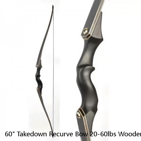 60" Takedown Recurve Bow 20-60lbs Wooden Longbow Archery Hunting Black Hunter
