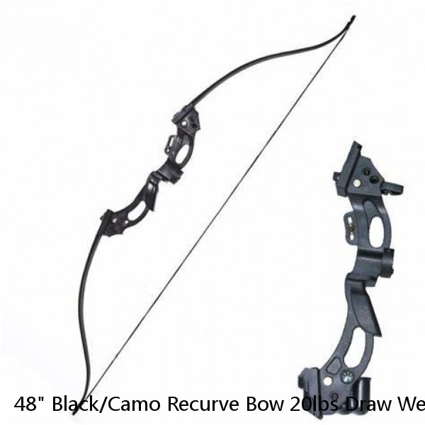 48" Black/Camo Recurve Bow 20lbs Draw Weight For Women&Children Archery Practice